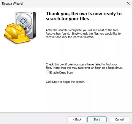 Recuva: Tiefenscan-Modus auf einem Windows-Laufwerk