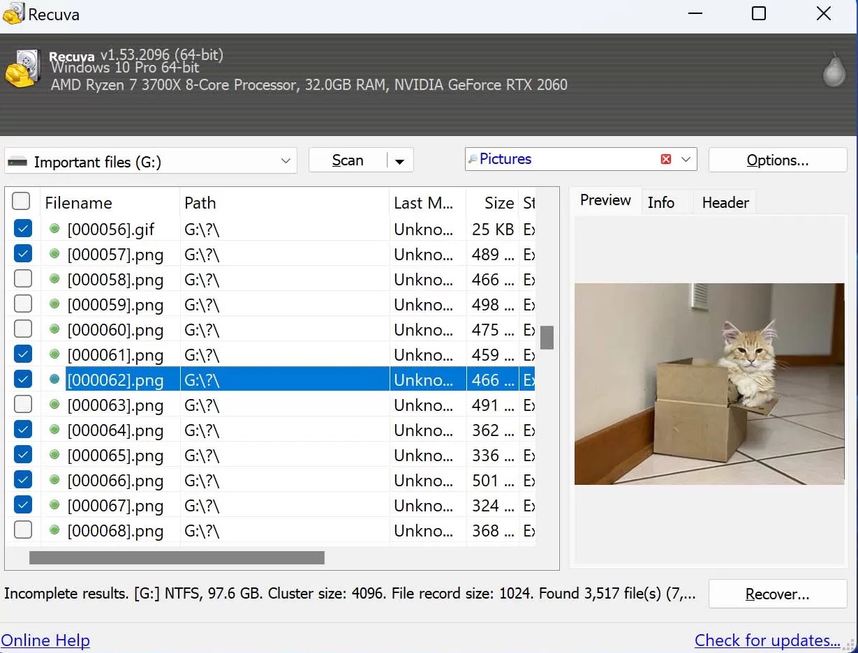 Recuva unter Windows mit SSD-Systemlaufwerk